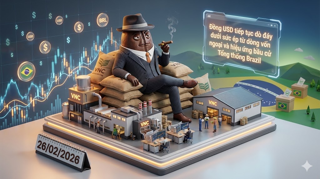 Vĩ mô Cà phê 26/02: Đồng USD tiếp tục dò đáy dưới sức ép từ dòng vốn ngoại và hiệu ứng bầu cử Tổng thống Brazil